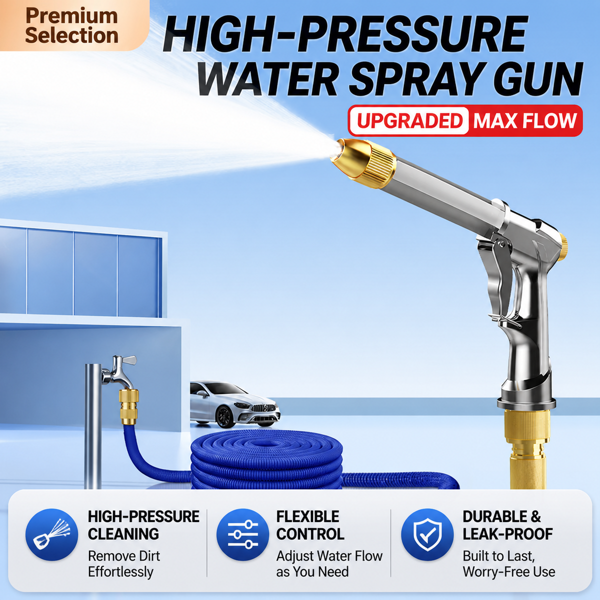 Konnob high pressure water spray gun for FirstT patio and bike wheel rinse guide